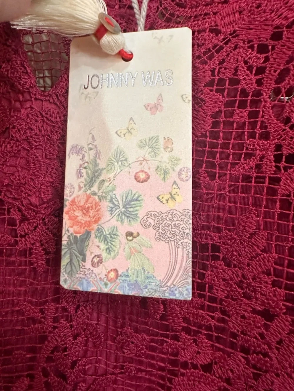 NWT Jade by Johnny Was dark magenta Lace Dress with Floral Crochet Size Small - Picture 6 of 7